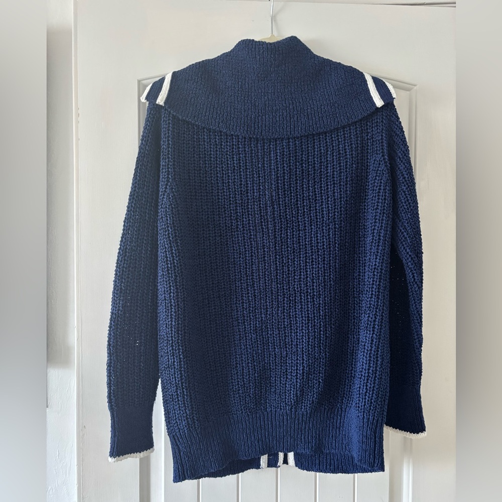 J Crew Navy Ribbed Sailor Collar Cardigan Sweater - Women medium - Picture 6 of 8